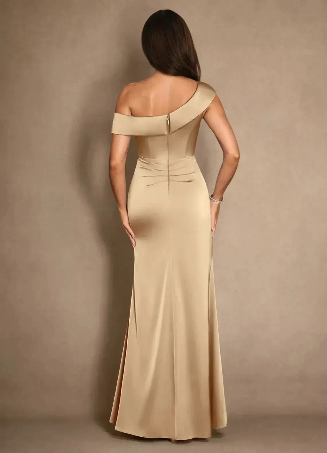 Chic Sheath One Shoulder Sleeveless Ruched Back Floor Length Mother of the Bride Dress by YiHuiw