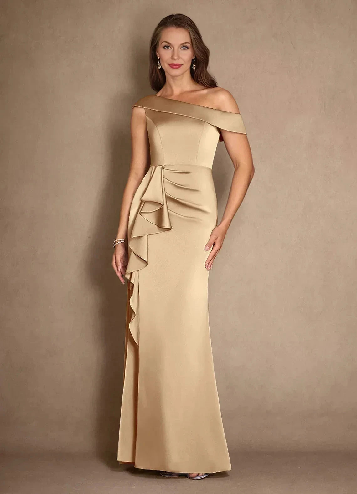 Chic Sheath One Shoulder Sleeveless Ruched Back Floor Length Mother of the Bride Dress by YiHuiw