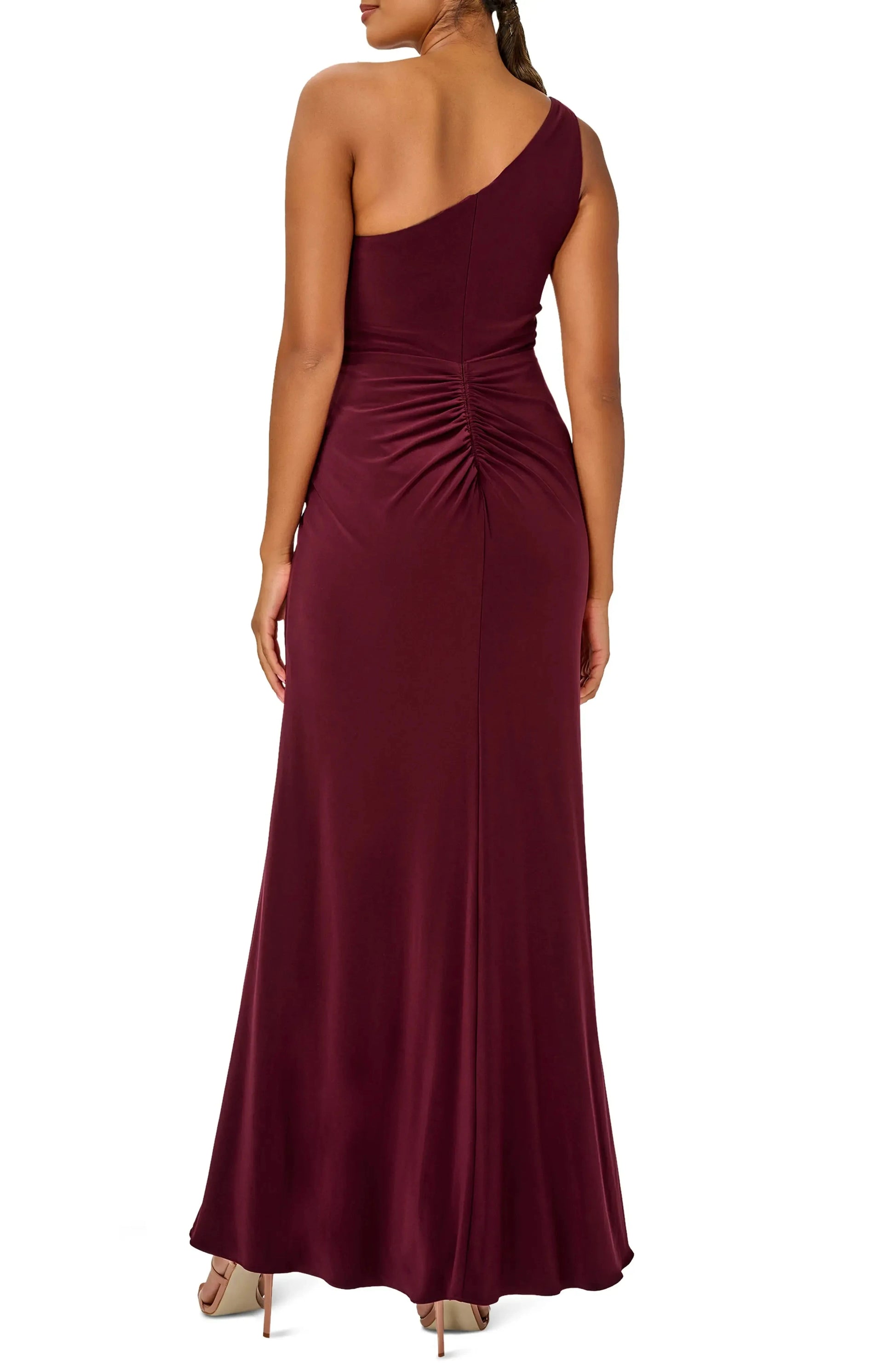 Chic Sheath One Shoulder Sleeveless Ruched Back Maxi For Ladies Evening Dress by YiHuiw