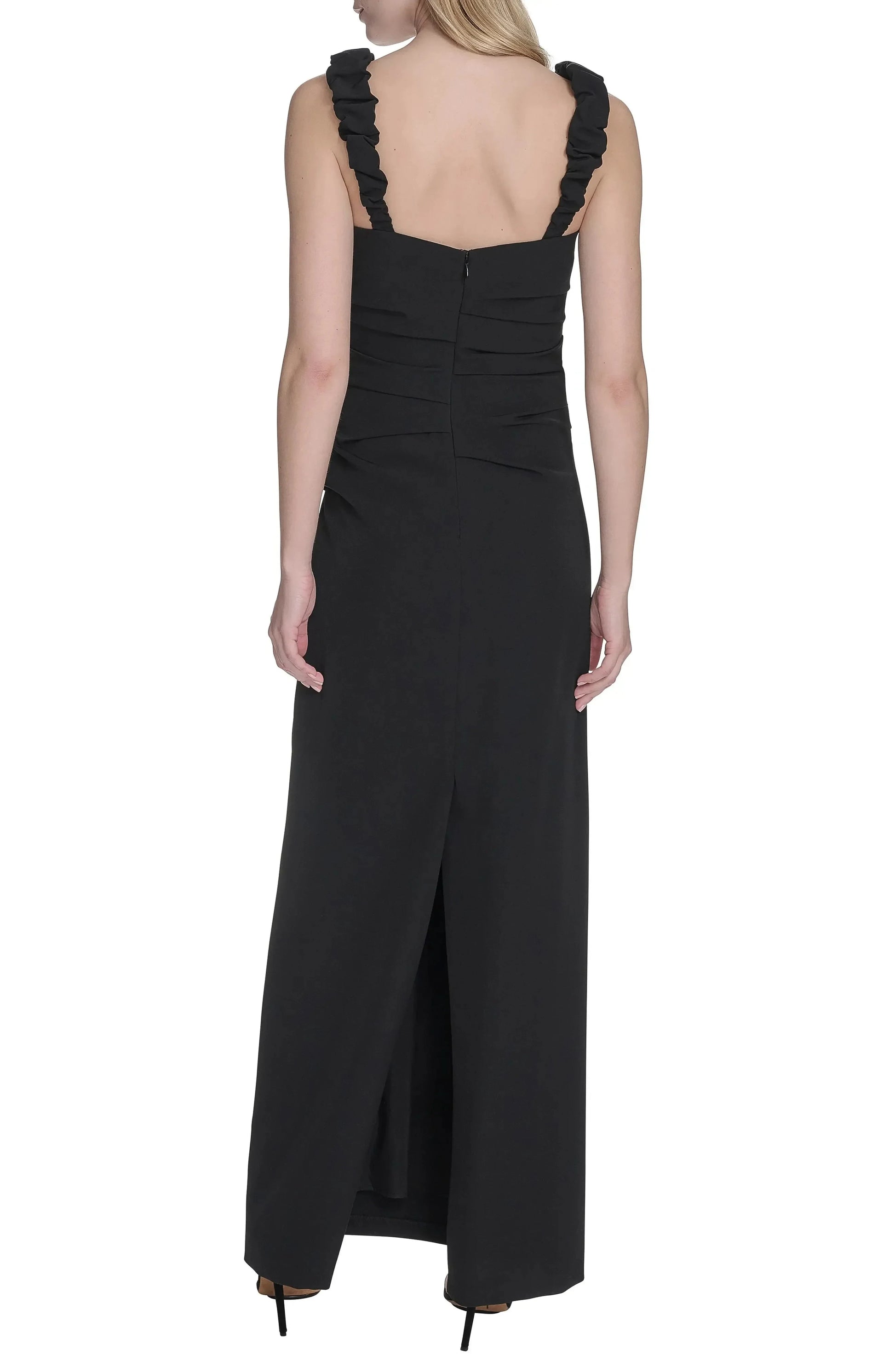 Chic Sheath Square Neck Ruffled Strap Zip Back Maxi For Women Evening Dress by YiHuiw