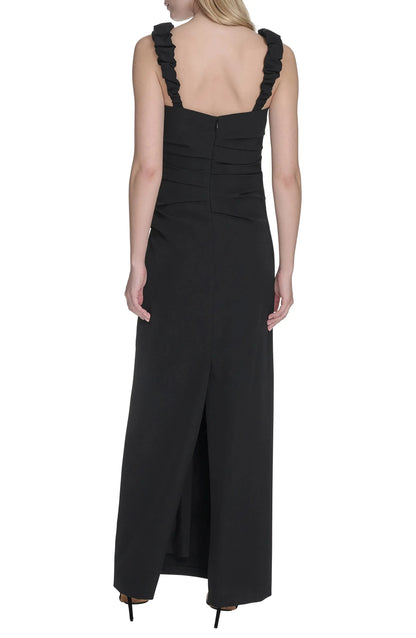 Chic Sheath Square Neck Ruffled Strap Zip Back Maxi For Women Evening Dress by YiHuiw