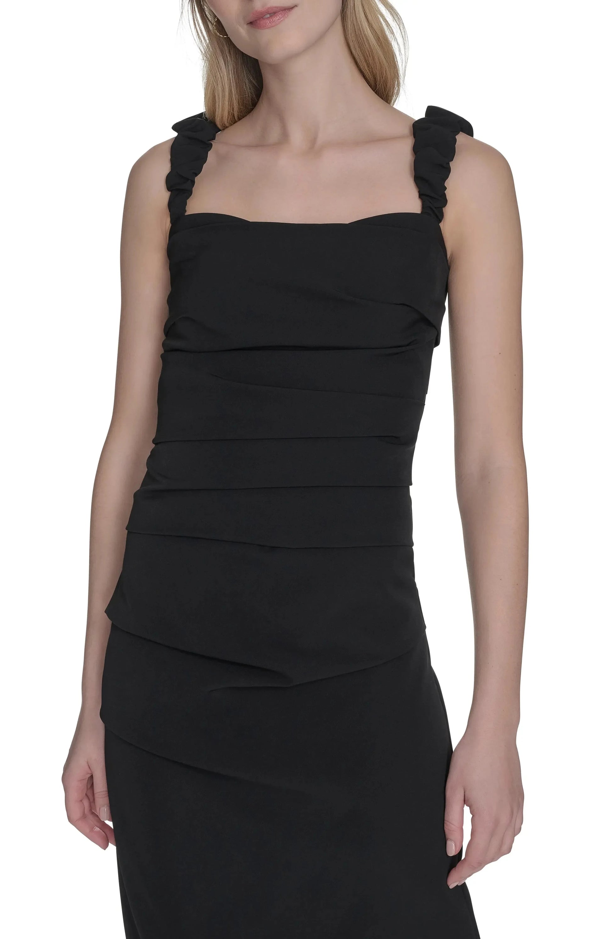 Chic Sheath Square Neck Ruffled Strap Zip Back Maxi For Women Evening Dress by YiHuiw