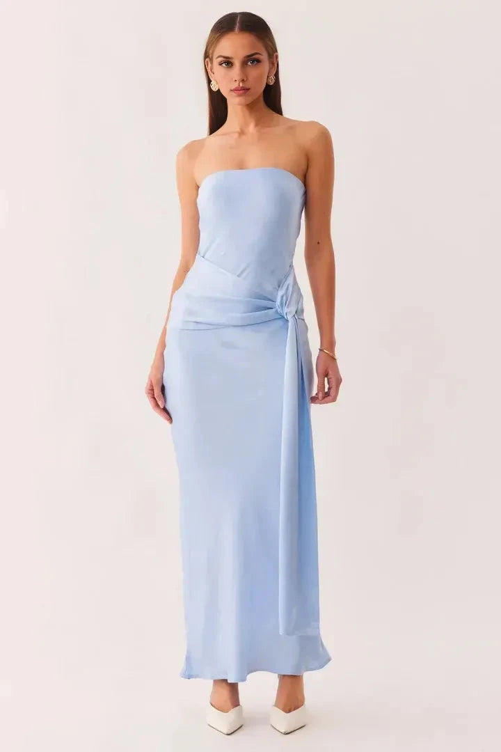 Chic Sheath Strapless Sleeveless Solid Back Floor Length Hot Sale Prom Dress by YiHuiw