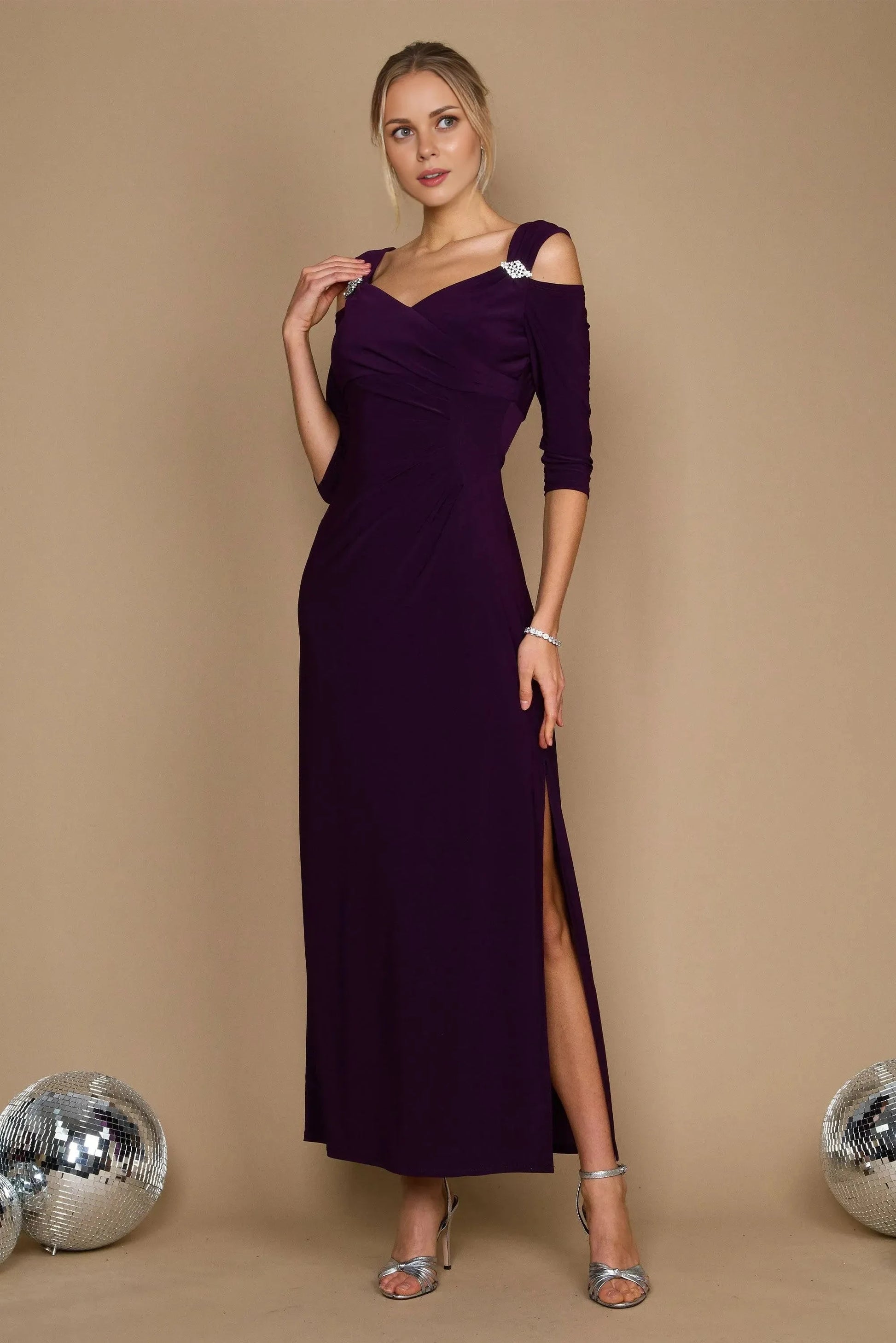 Chic Sheath V-Neck Cold Shoulder Three Quarter Sleeve Zipper Back Floor Length Prom Dress by YiHuiw