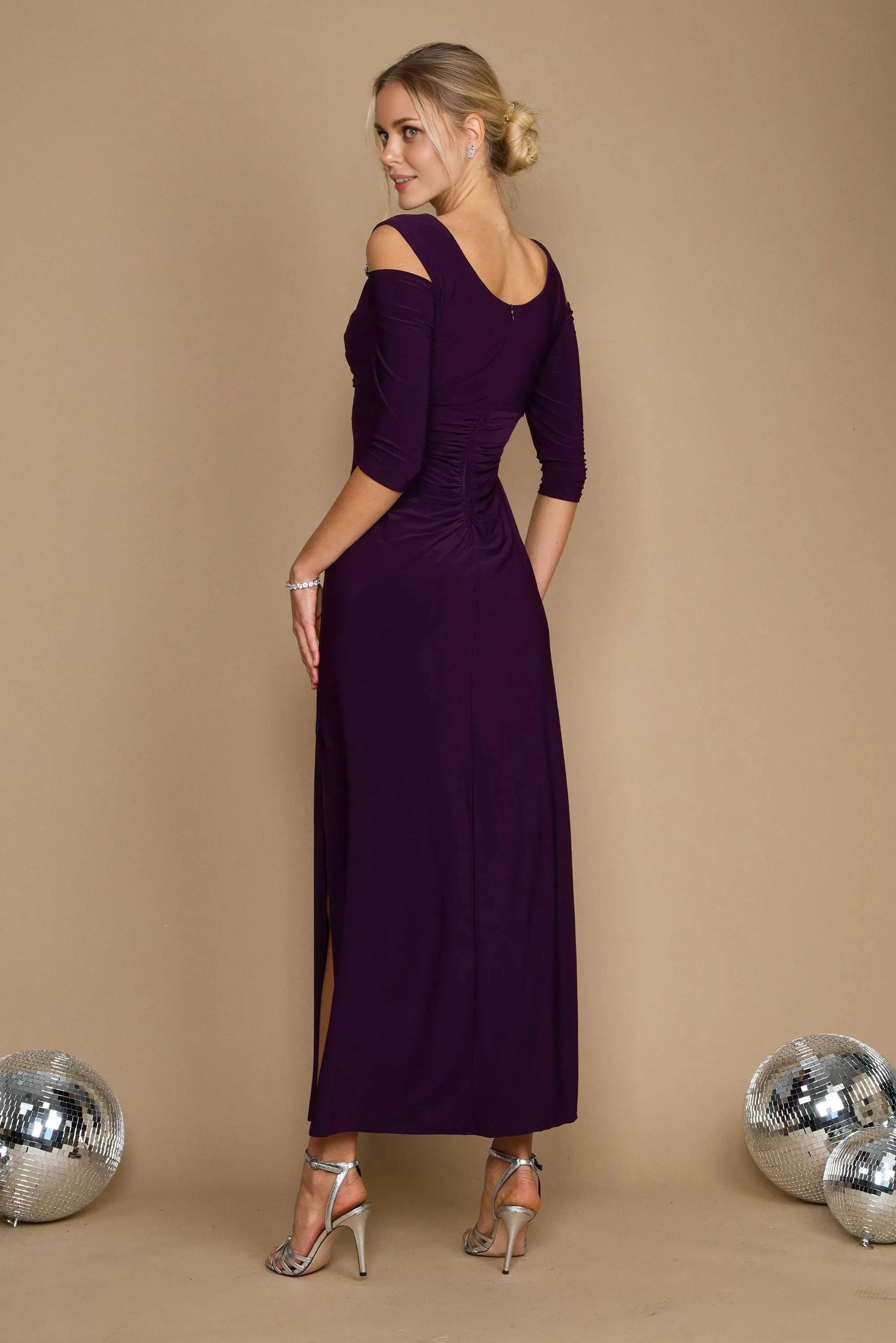 Chic Sheath V-Neck Cold Shoulder Three Quarter Sleeve Zipper Back Floor Length Prom Dress by YiHuiw