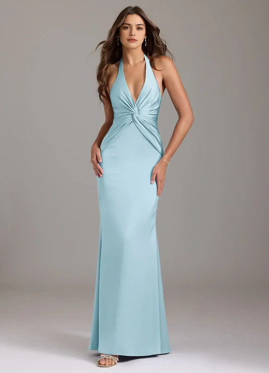 Mermaid Halter Satin Sleeveless Floor-Length Evening Dress - Yihuiw by Yihuiw