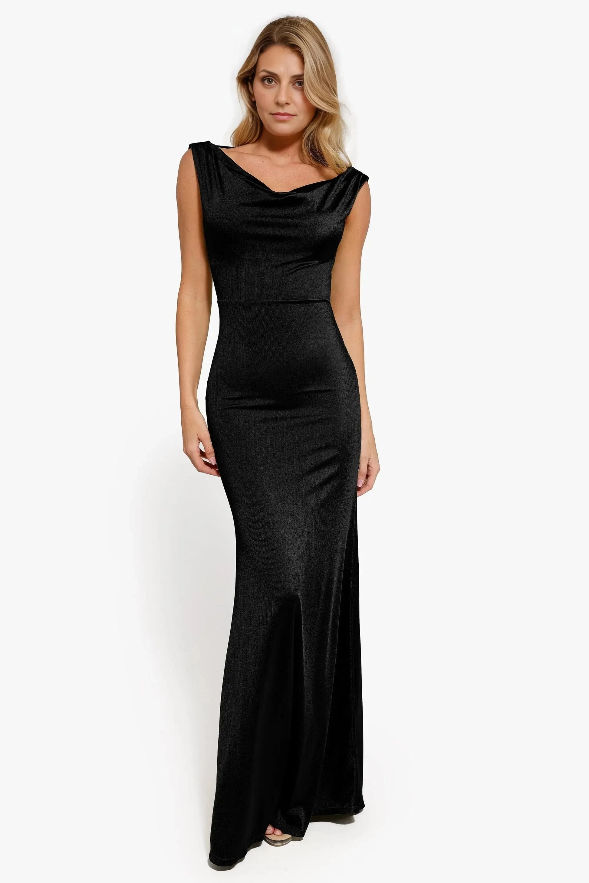Chic Trumpet Cowl Neck Sleeveless Tie Back Maxi For Women Evening Dress by YiHuiw