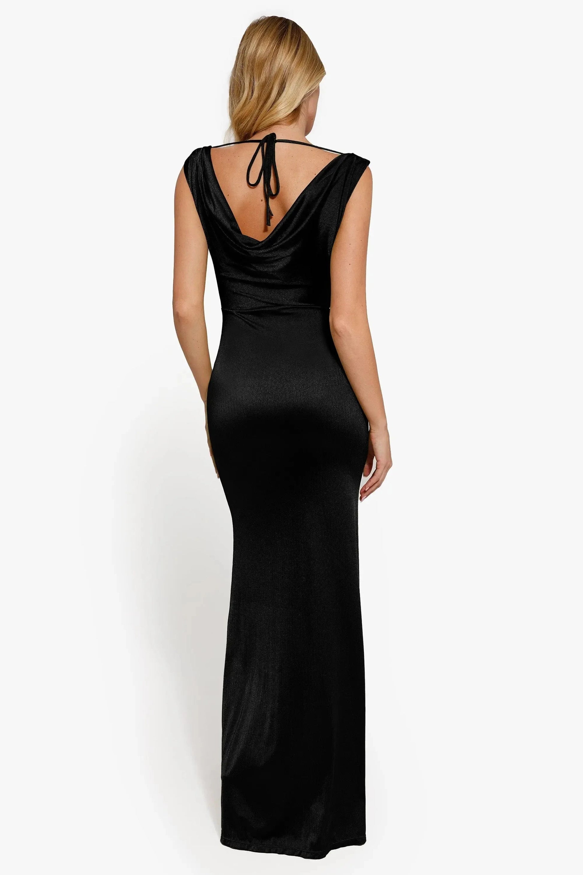 Chic Trumpet Cowl Neck Sleeveless Tie Back Maxi For Women Evening Dress by YiHuiw