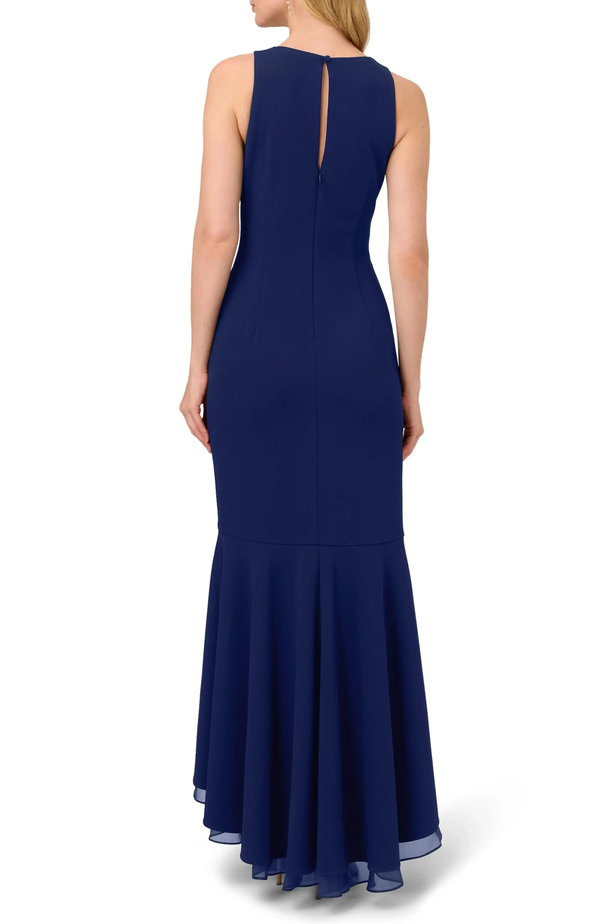Chic Trumpet Crew Neck Sleeveless Keyhole Back Maxi For Adults Evening Dress by YiHuiw
