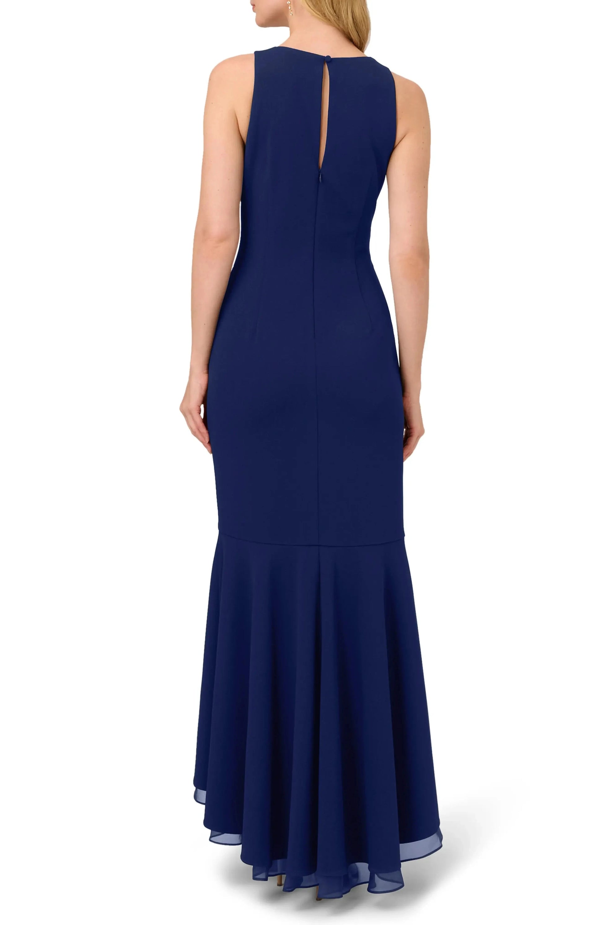 Chic Trumpet Crew Neck Sleeveless Keyhole Back Maxi For Adults Evening Dress by YiHuiw