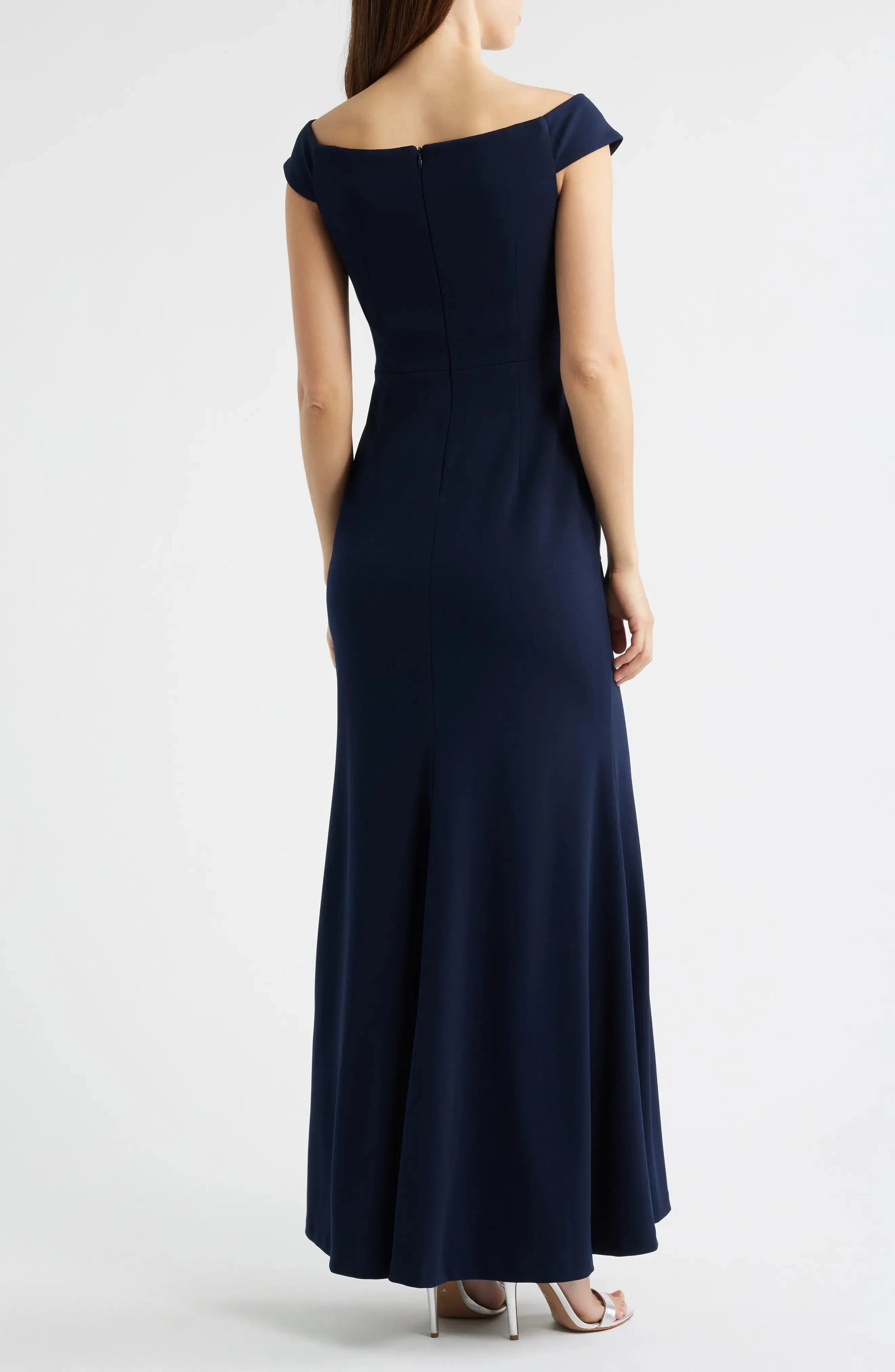 Chic Trumpet Off Shoulder Short Sleeve Knot Accent Zip Back Maxi For SaleEvening Dress by YiHuiw