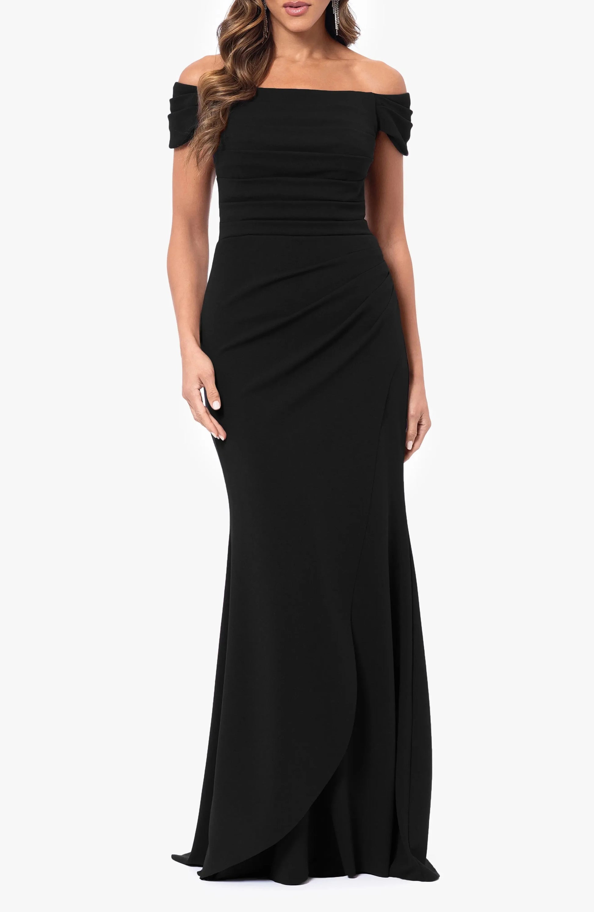 Chic Trumpet Off Shoulder Short Sleeve Ruched Back Maxi For Women Evening Dress by YiHuiw