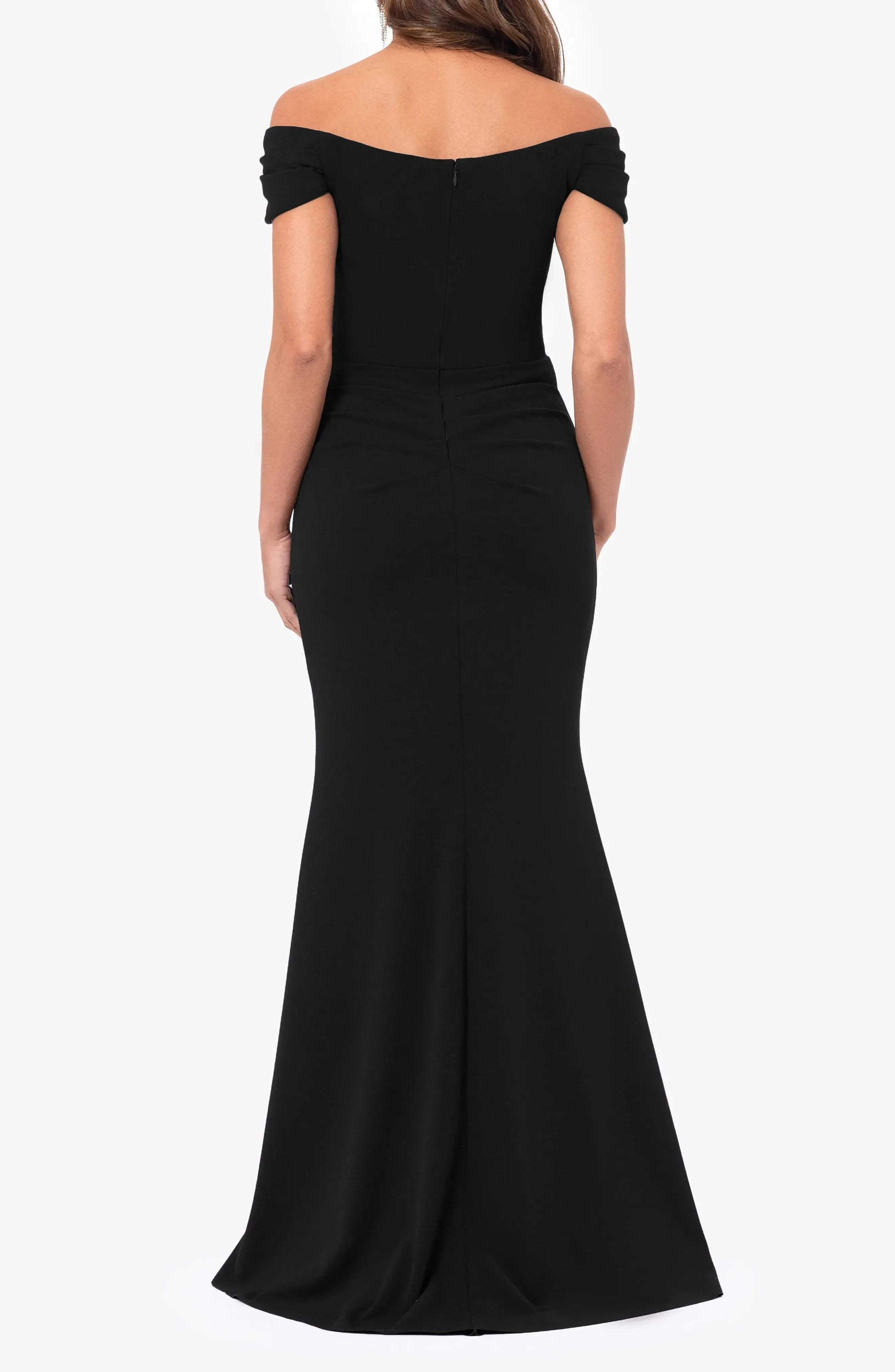 Chic Trumpet Off Shoulder Short Sleeve Ruched Back Maxi For Women Evening Dress by YiHuiw