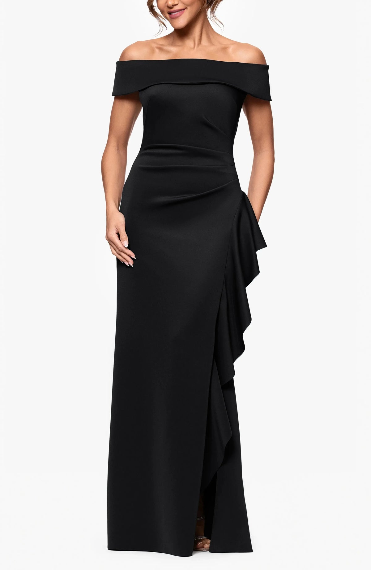 Chic Trumpet Off Shoulder Short Sleeve Ruffled Back Maxi For Ladies Evening Dress by YiHuiw