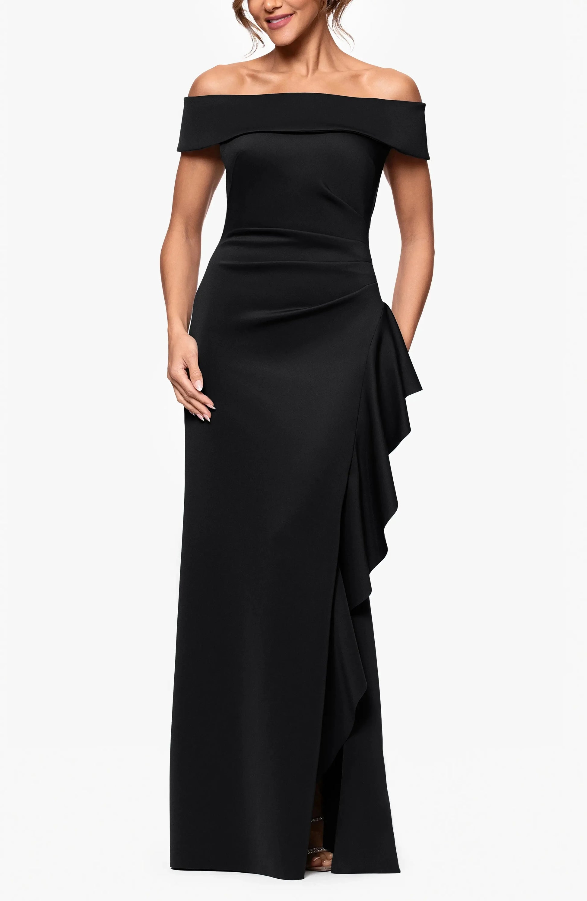 Chic Trumpet Off Shoulder Short Sleeve Ruffled Back Maxi For Ladies Evening Dress by YiHuiw