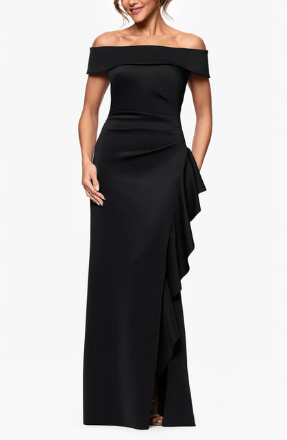 Chic Trumpet Off Shoulder Short Sleeve Ruffled Back Maxi For Ladies Evening Dress by YiHuiw
