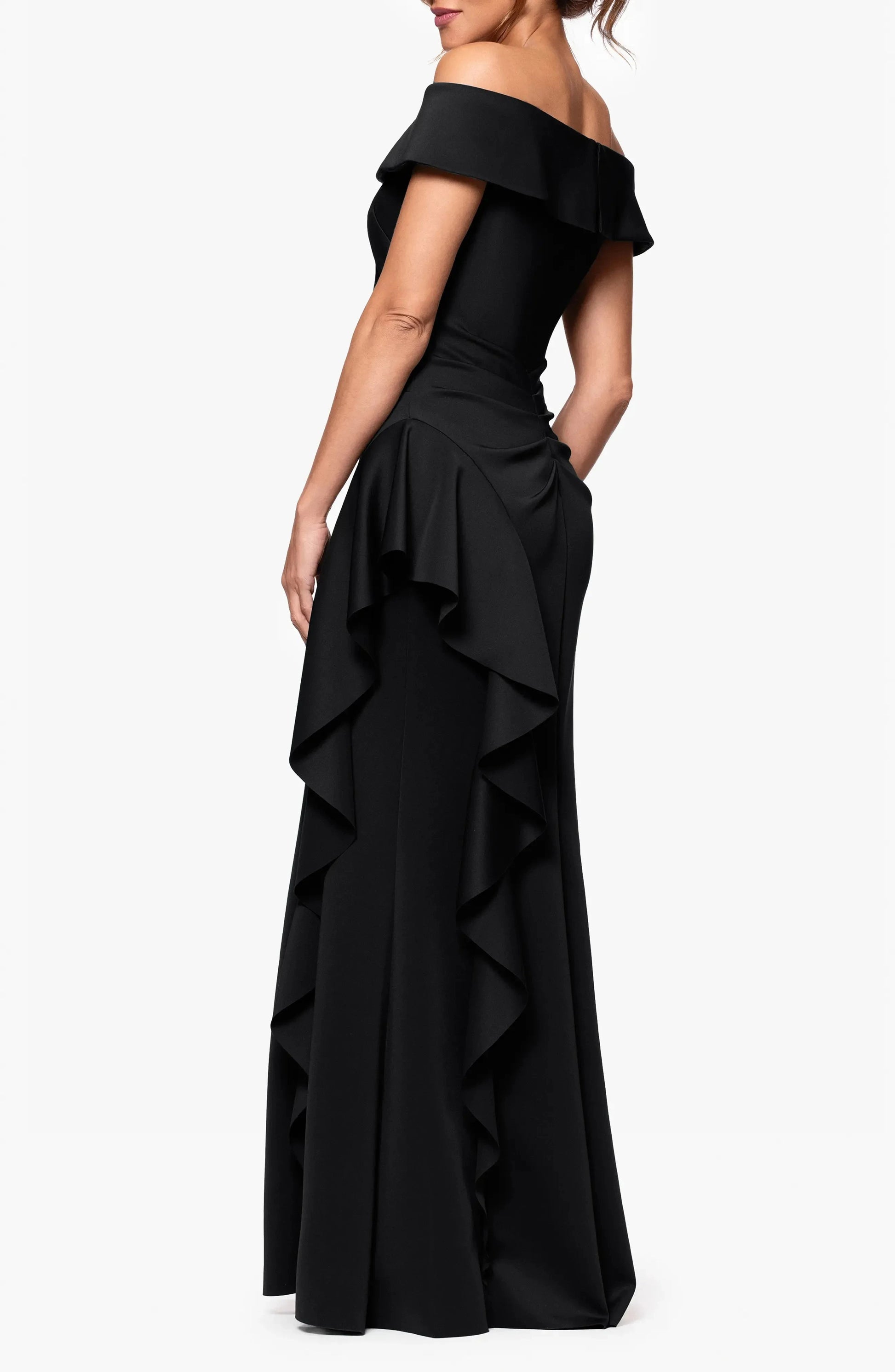 Chic Trumpet Off Shoulder Short Sleeve Ruffled Back Maxi For Ladies Evening Dress by YiHuiw