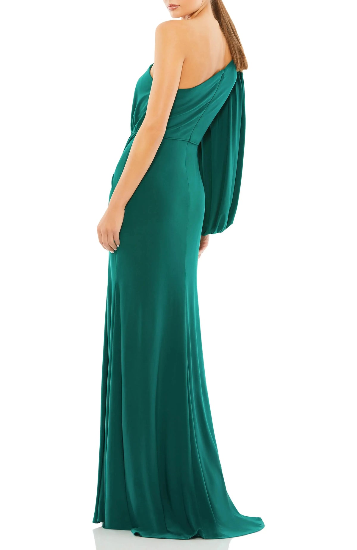 Chic Trumpet One Shoulder Long Sleeve Ruched Back Maxi For Adults Evening Dress by YiHuiw