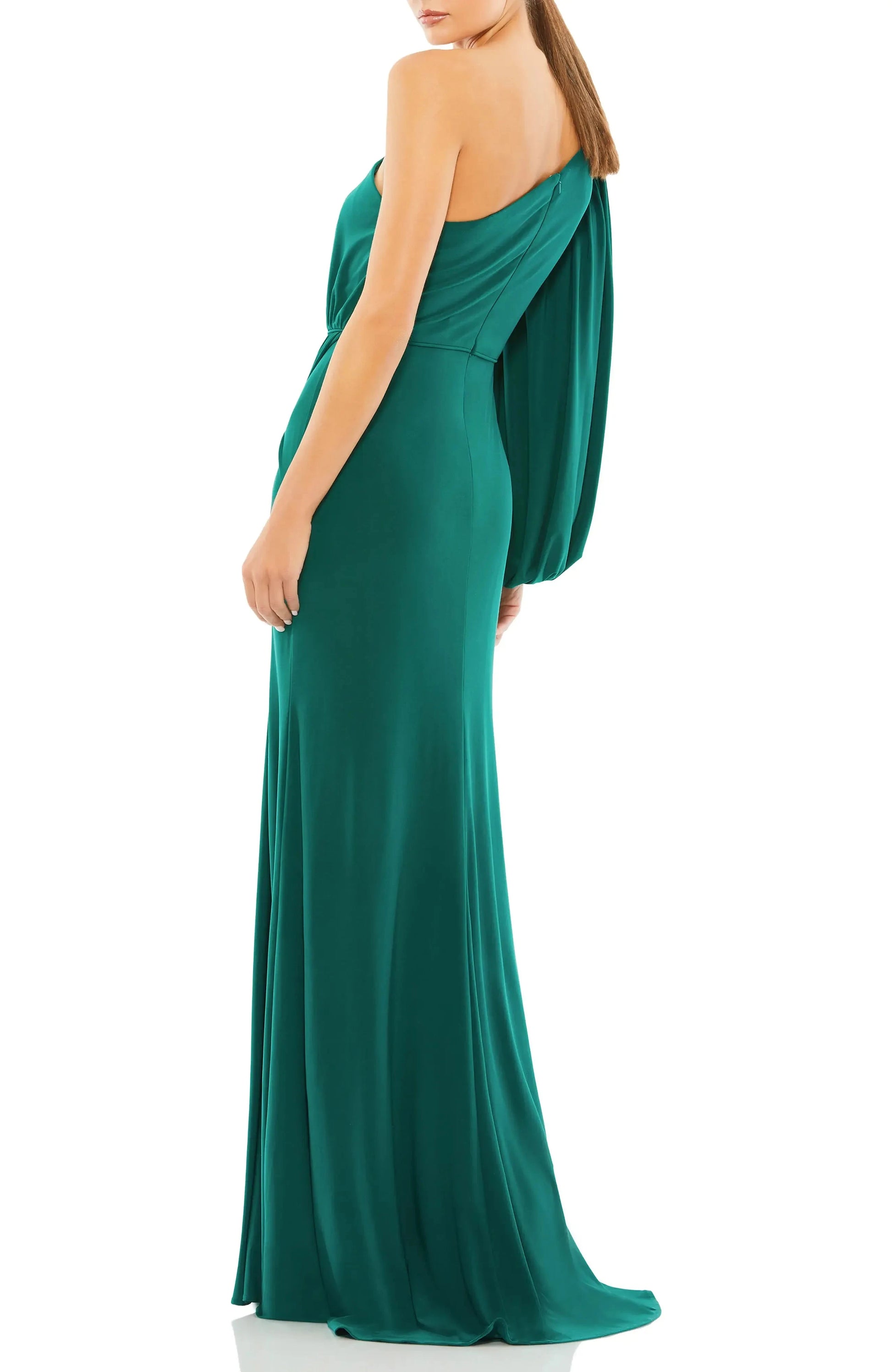 Chic Trumpet One Shoulder Long Sleeve Ruched Back Maxi For Adults Evening Dress by YiHuiw