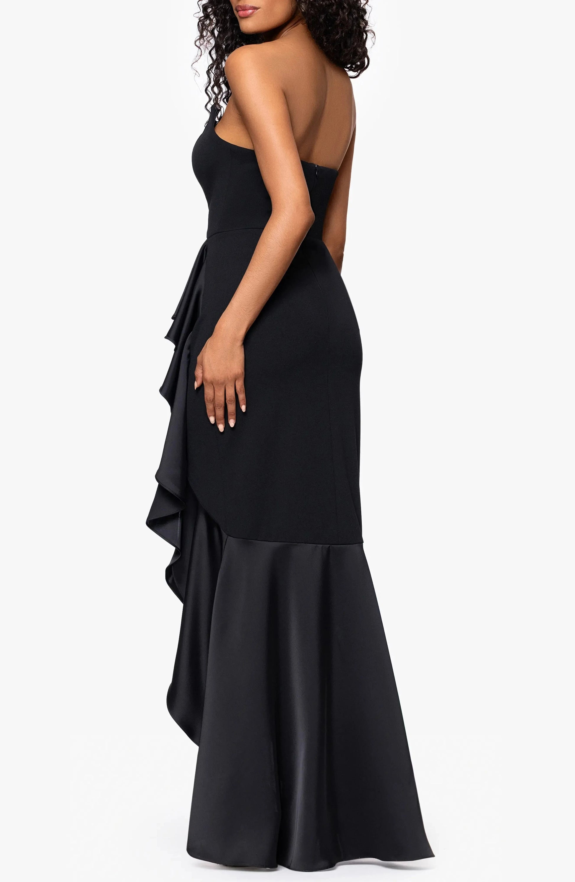 Chic Trumpet Strapless Ruffled Accent Zip Back Maxi Hot Sale Evening Dress by YiHuiw