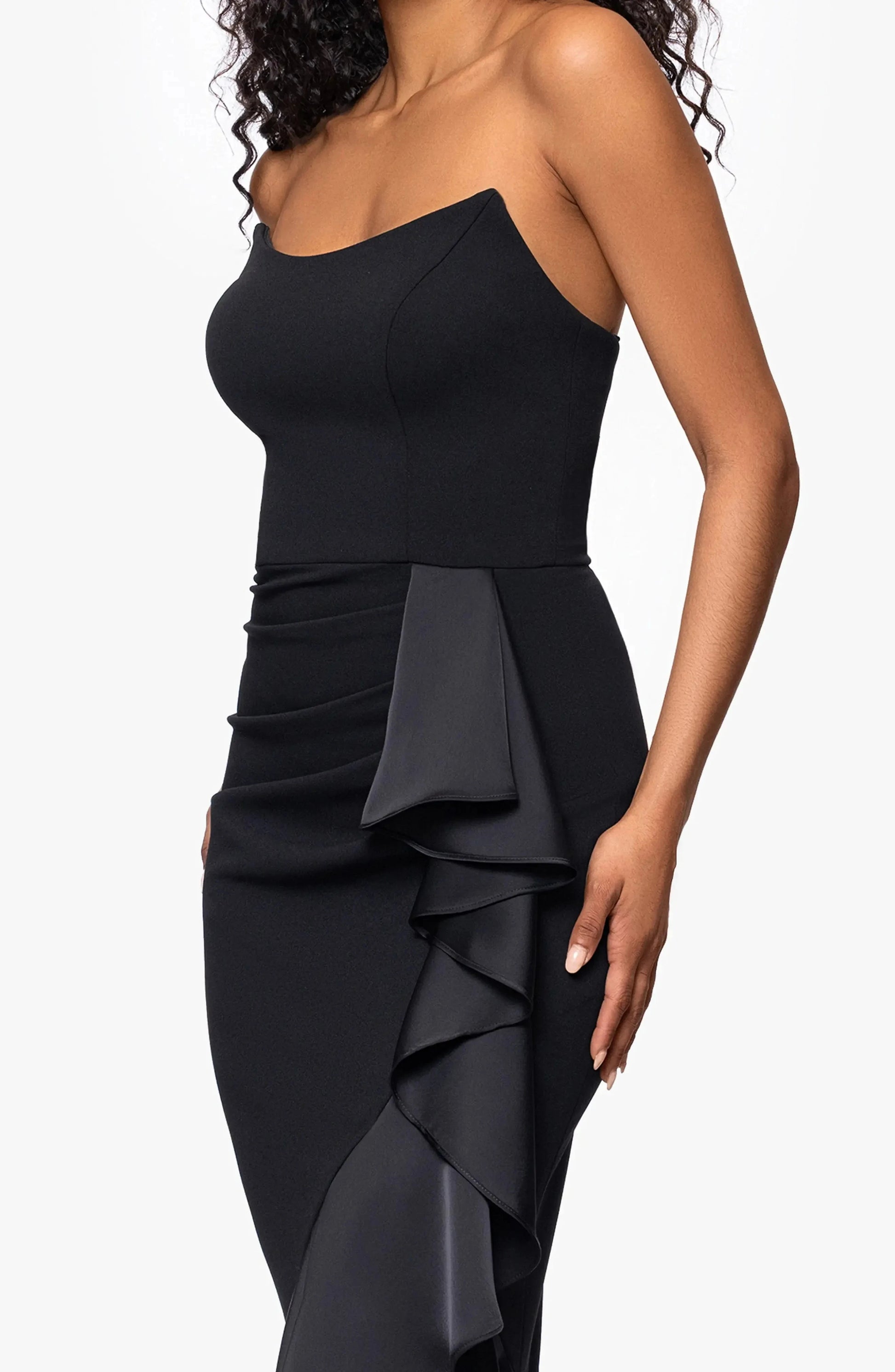 Chic Trumpet Strapless Ruffled Accent Zip Back Maxi Hot Sale Evening Dress by YiHuiw