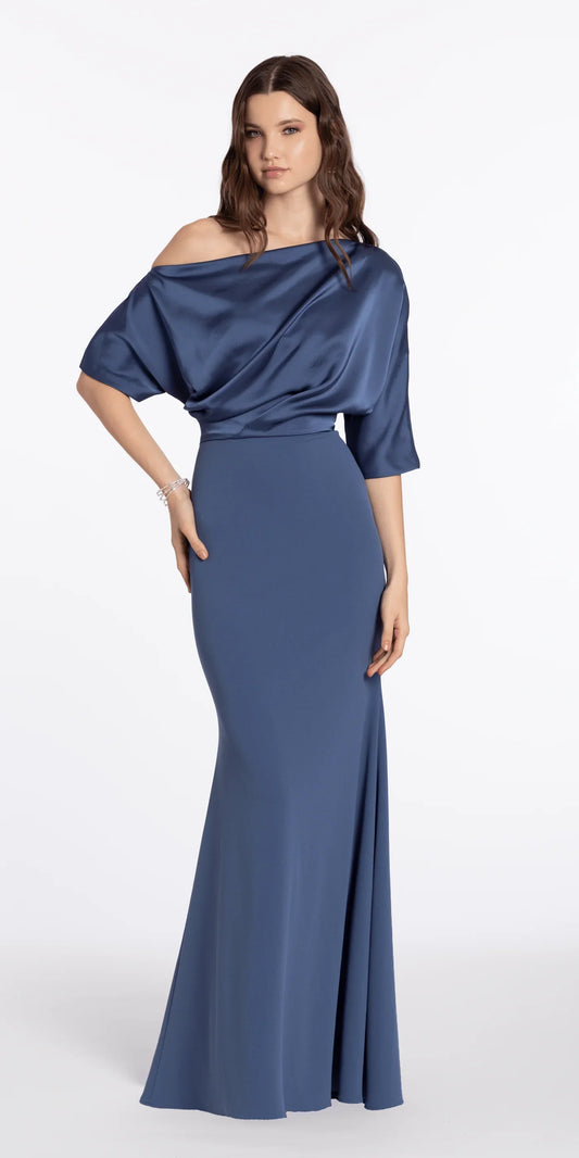 Chic Evening Dress with Draped One-Shoulder Neckline and Satin Mermaid Silhouette