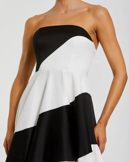 Chic Monochrome Stripe Ball Gown Strapless Sweetheart Sleeveless Zipper Back Floor-Length Evening Dresses by LANQI DRESS