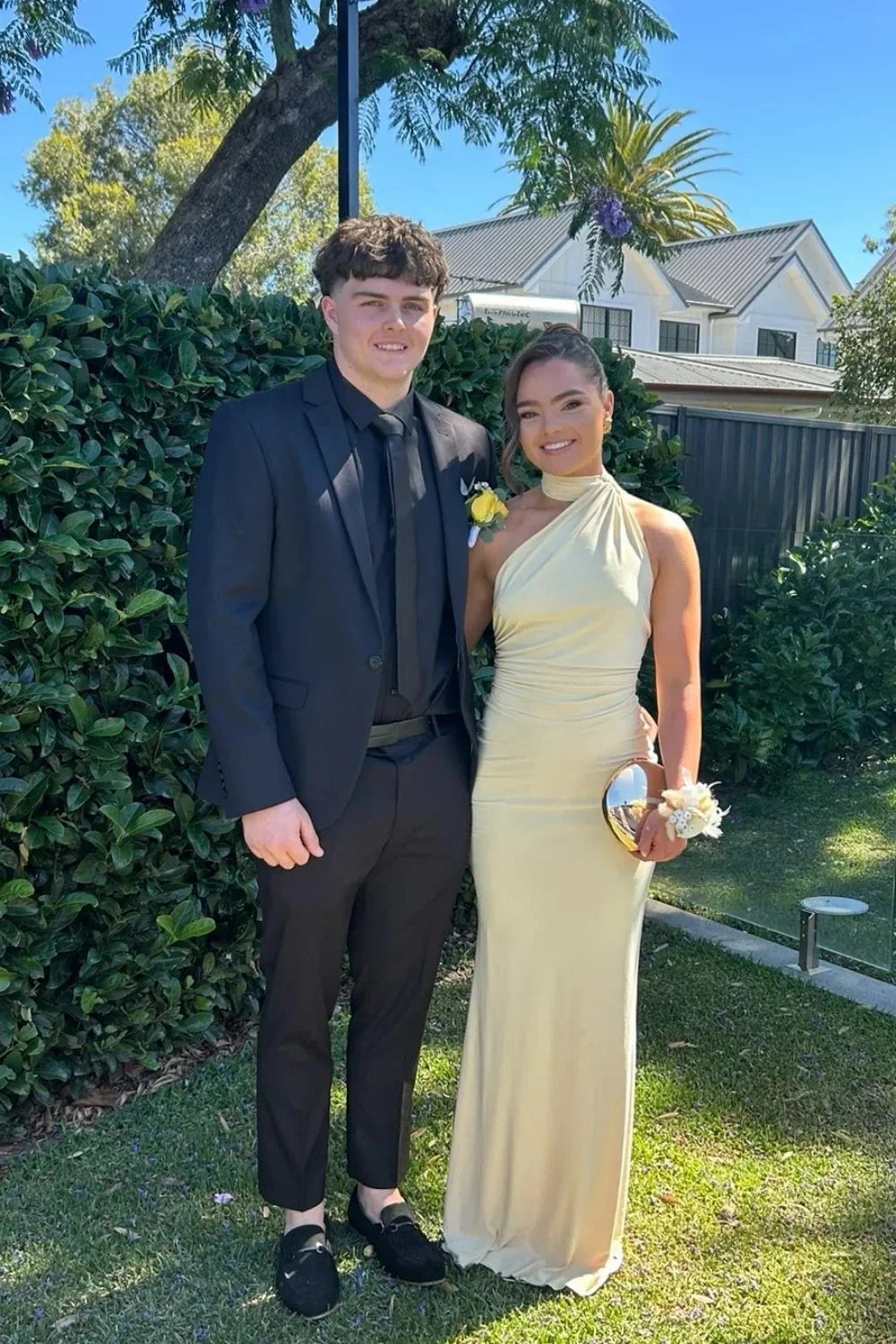 Chic One-Shoulder Twist Back Mermaid Prom Dress with Drape Detail in Butter Cream by JiMiss Dresses