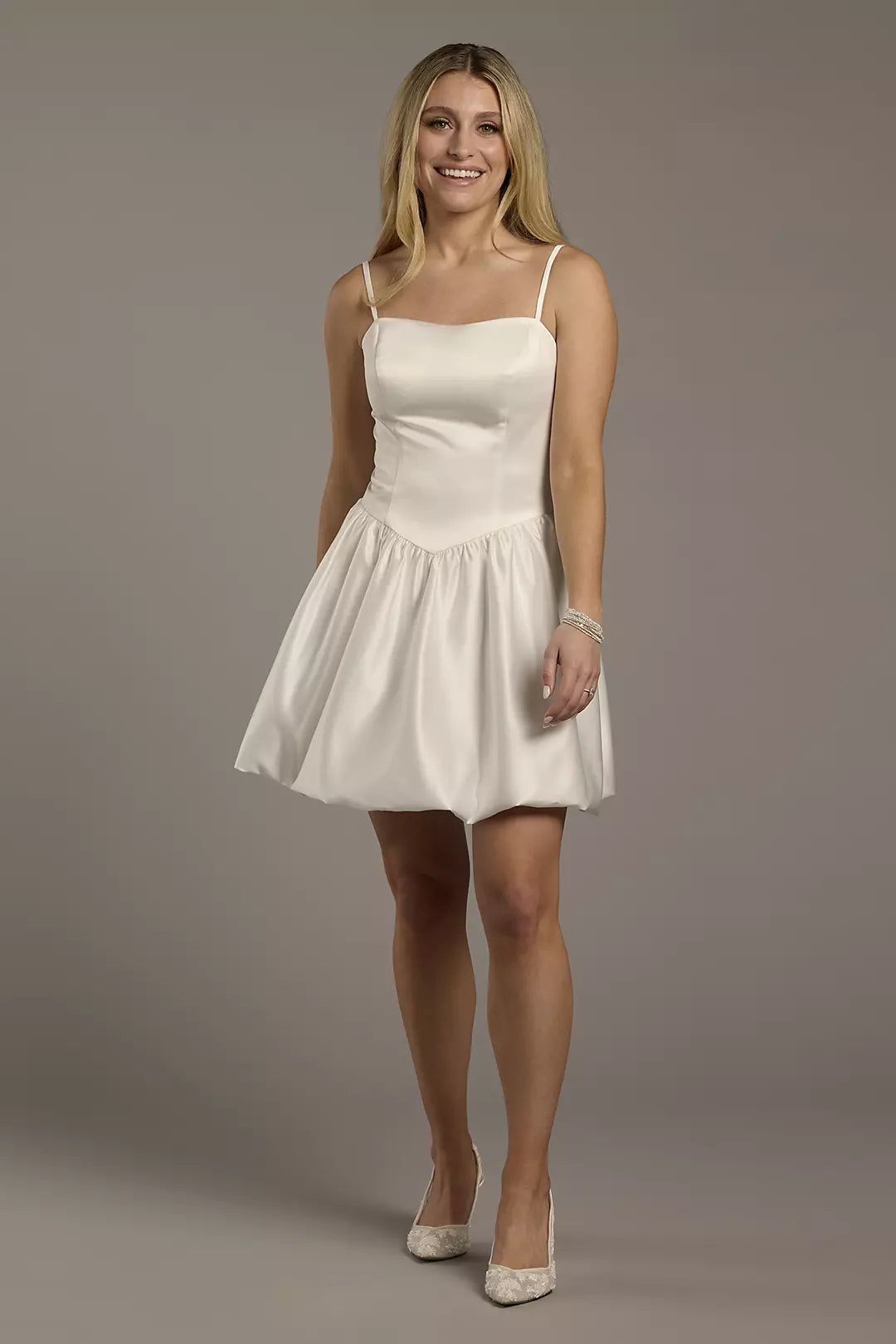 Chic Satin Mini A-Line Spaghetti-Strap Square-Neck Wedding Dress