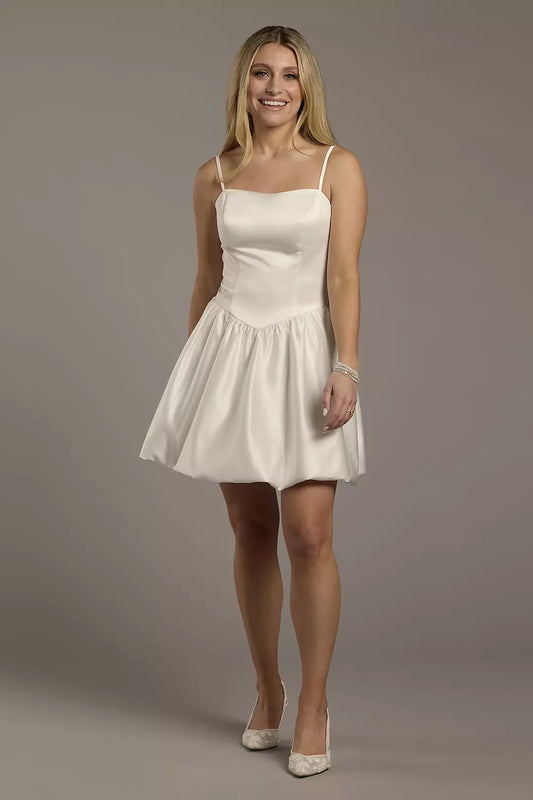 Chic Satin Mini A-Line Spaghetti-Strap Square-Neck Wedding Dress