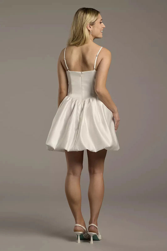 Chic Satin Mini A-Line Spaghetti-Strap Square-Neck Wedding Dress by YiHuiw