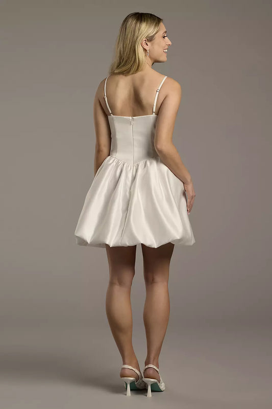 Chic Satin Mini A-Line Spaghetti-Strap Square-Neck Wedding Dress