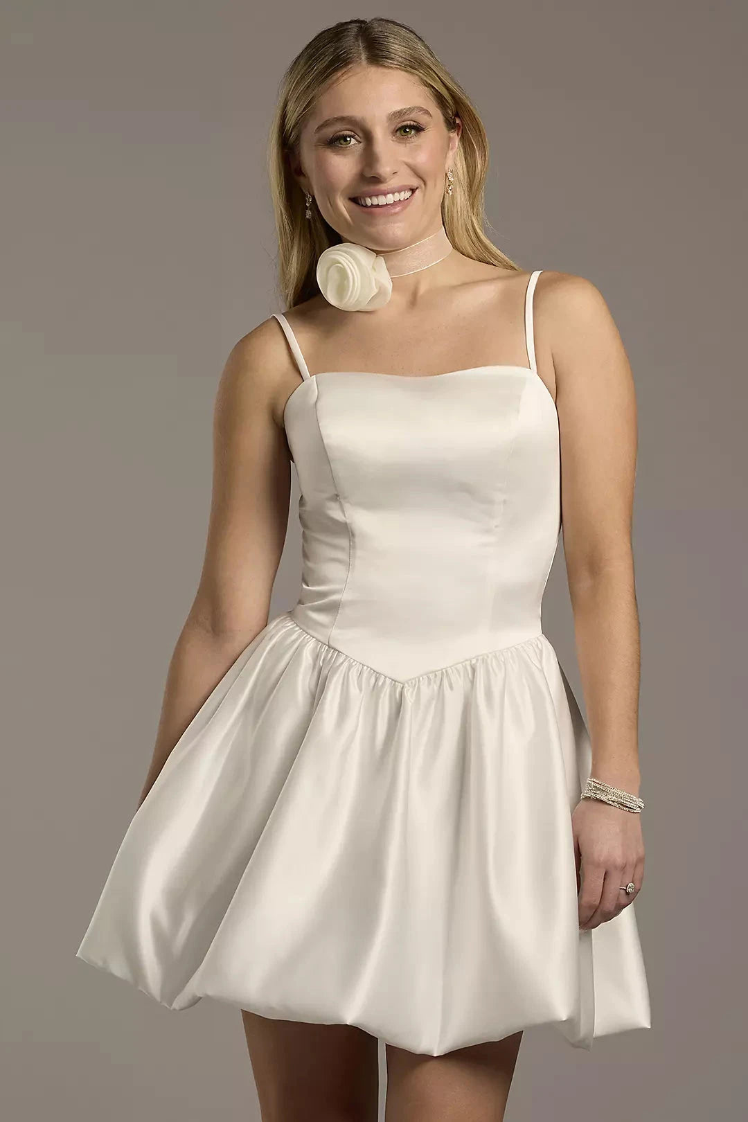 Chic Satin Mini A-Line Spaghetti-Strap Square-Neck Wedding Dress by YiHuiw