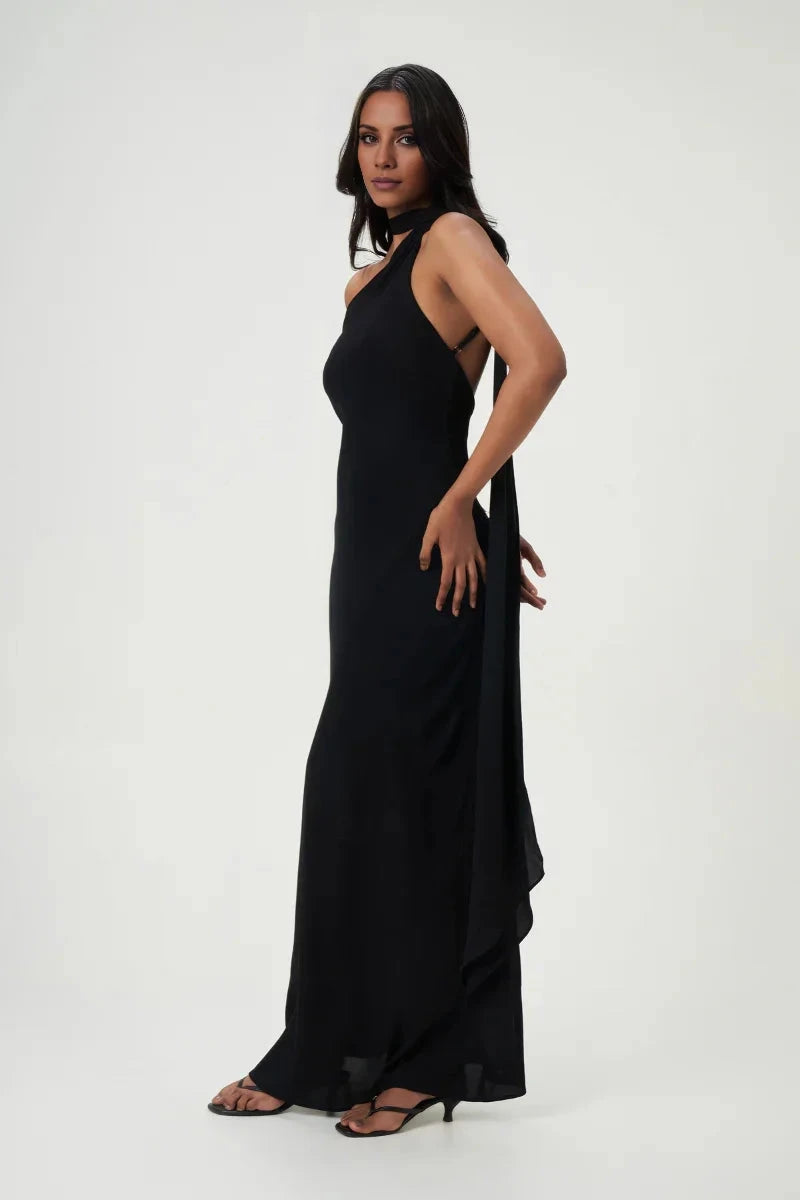 Chic Sheath One-Shoulder Neck Sleeveless Open-Back Floor-Length Evening Dress by YiHuiw