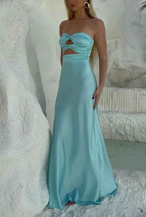 Chic satin sheath strapless twist cutout floor length evening dress by YiHuiw