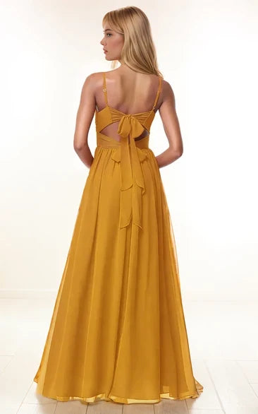 A-Line V-Neck Chiffon Sleeveless Floor-Length Evening Dress - Yihuiw by Yihuiw