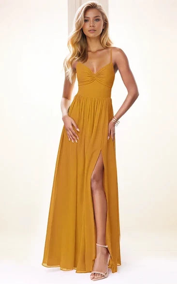 A-Line V-Neck Chiffon Sleeveless Floor-Length Evening Dress - Yihuiw by Yihuiw