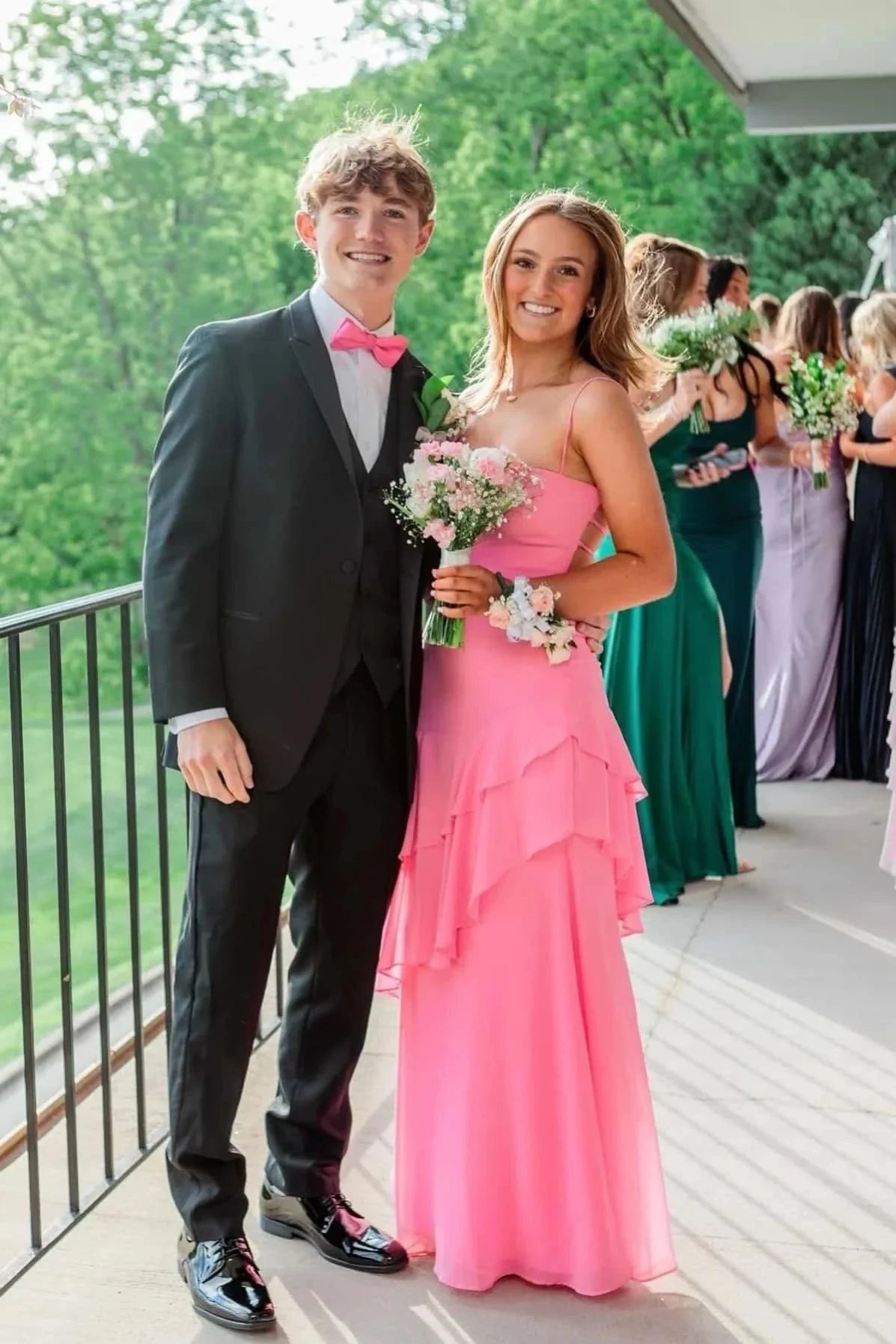 Chiffon Spaghetti-Strap Sweetheart Tiered Ruffle A-Line Floor-Length Prom Dress by JiMiss Dresses