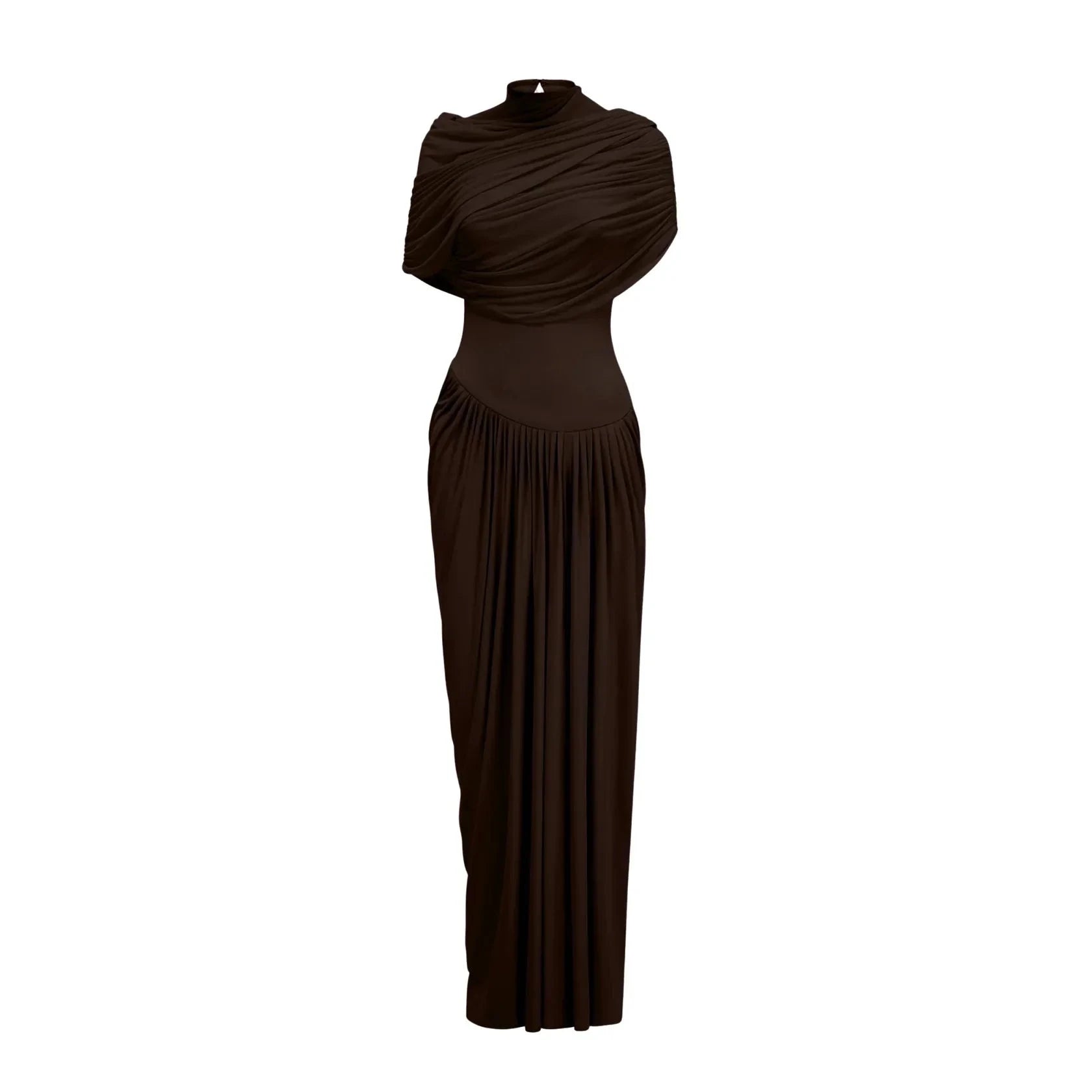 Chocolate Brown Draped Maxi Dress Catherine asymmetrical pleated maxi dress in Brown Evening Dress by YiHuiw