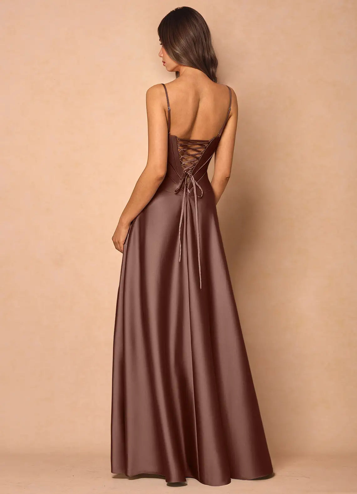 Chocolate Brown A-Line Sweetheart Lace Lace-Up Back Floor-Length Wedding Dress - Yihuiw by Yihuiw