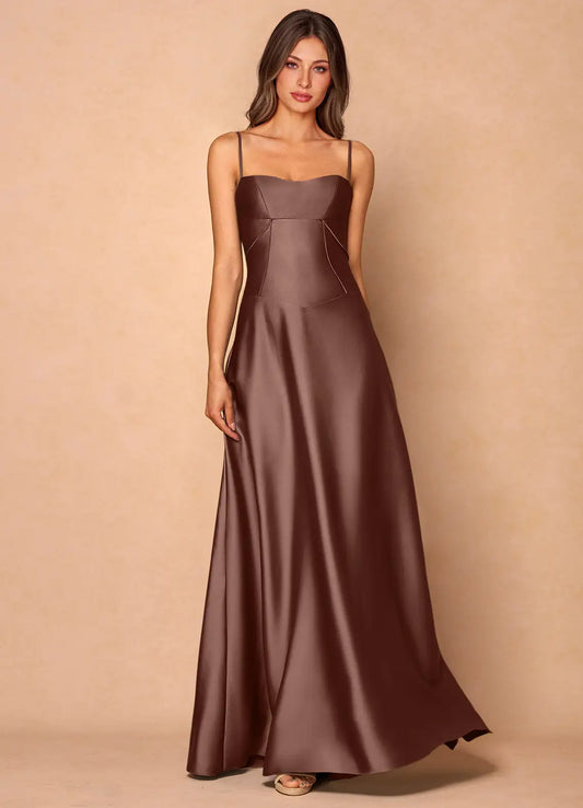 Chocolate Brown A-Line Sweetheart Lace Lace-Up Back Floor-Length Wedding Dress - Yihuiw by Yihuiw