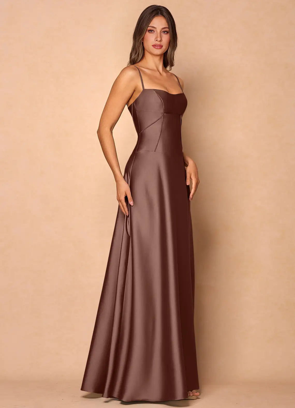 Chocolate Brown A-Line Sweetheart Lace Lace-Up Back Floor-Length Wedding Dress - Yihuiw by Yihuiw