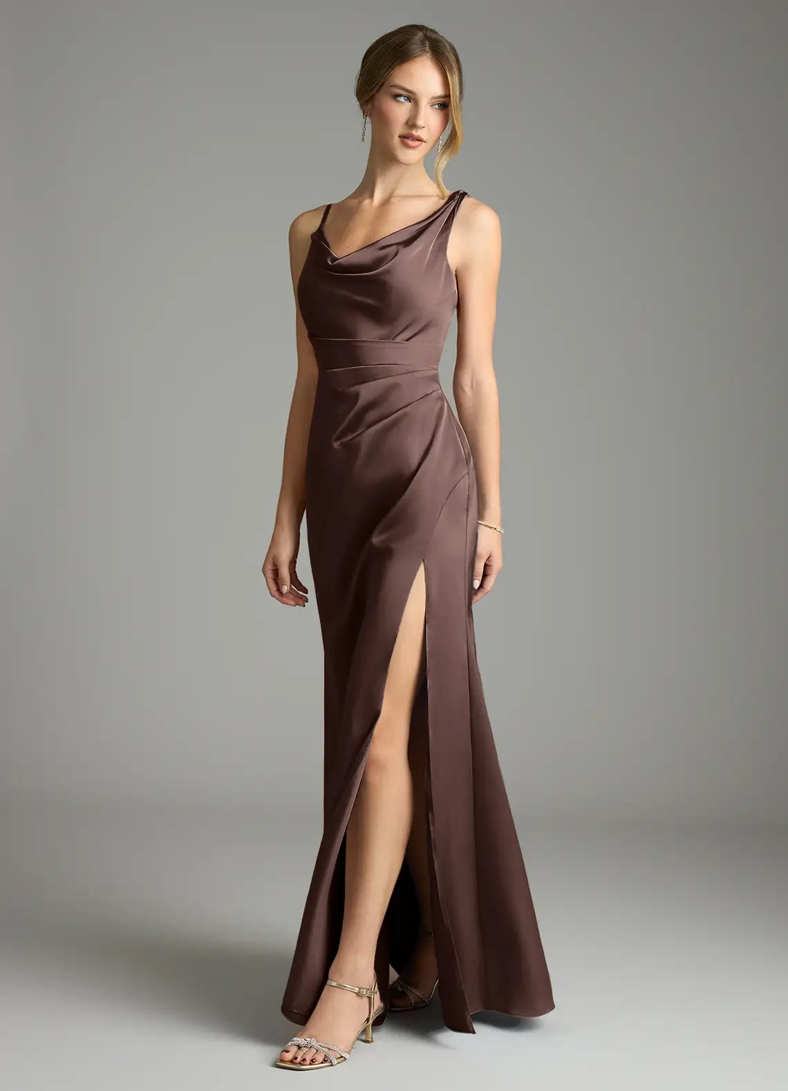 Cowl Neck Satin High Slit Floor-Length Wedding Dress - Yihuiw by Yihuiw