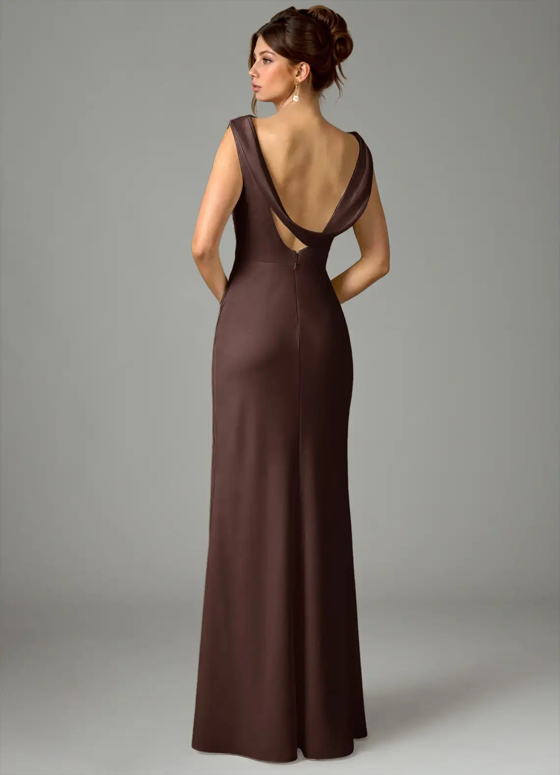 Mermaid Cowl Neck Satin Sleeveless Draped Floor-Length Wedding Dress - Yihuiw by Yihuiw