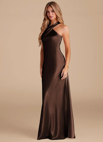Mermaid Halter Satin Floor-Length Wedding Dress - Yihuiw by Yihuiw