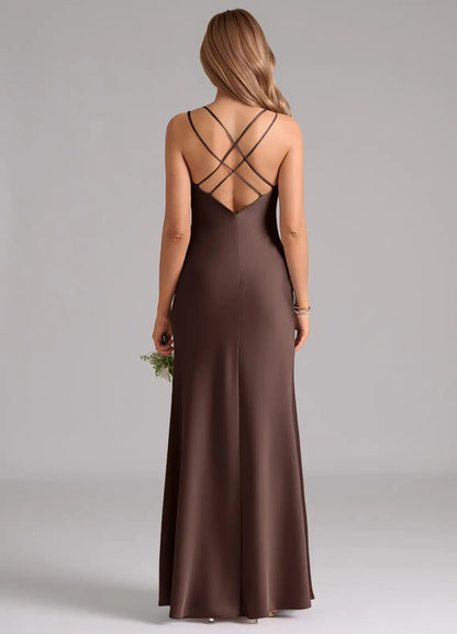 Mermaid V-Neck Satin Floor-Length Wedding Dress - Yihuiw by Yihuiw
