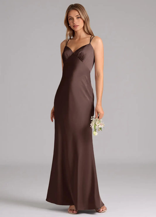 Mermaid V-Neck Satin Floor-Length Wedding Dress - Yihuiw by Yihuiw