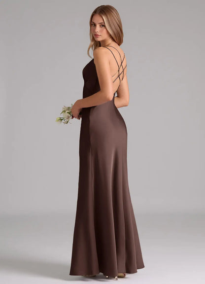 Mermaid V-Neck Satin Floor-Length Wedding Dress - Yihuiw by Yihuiw