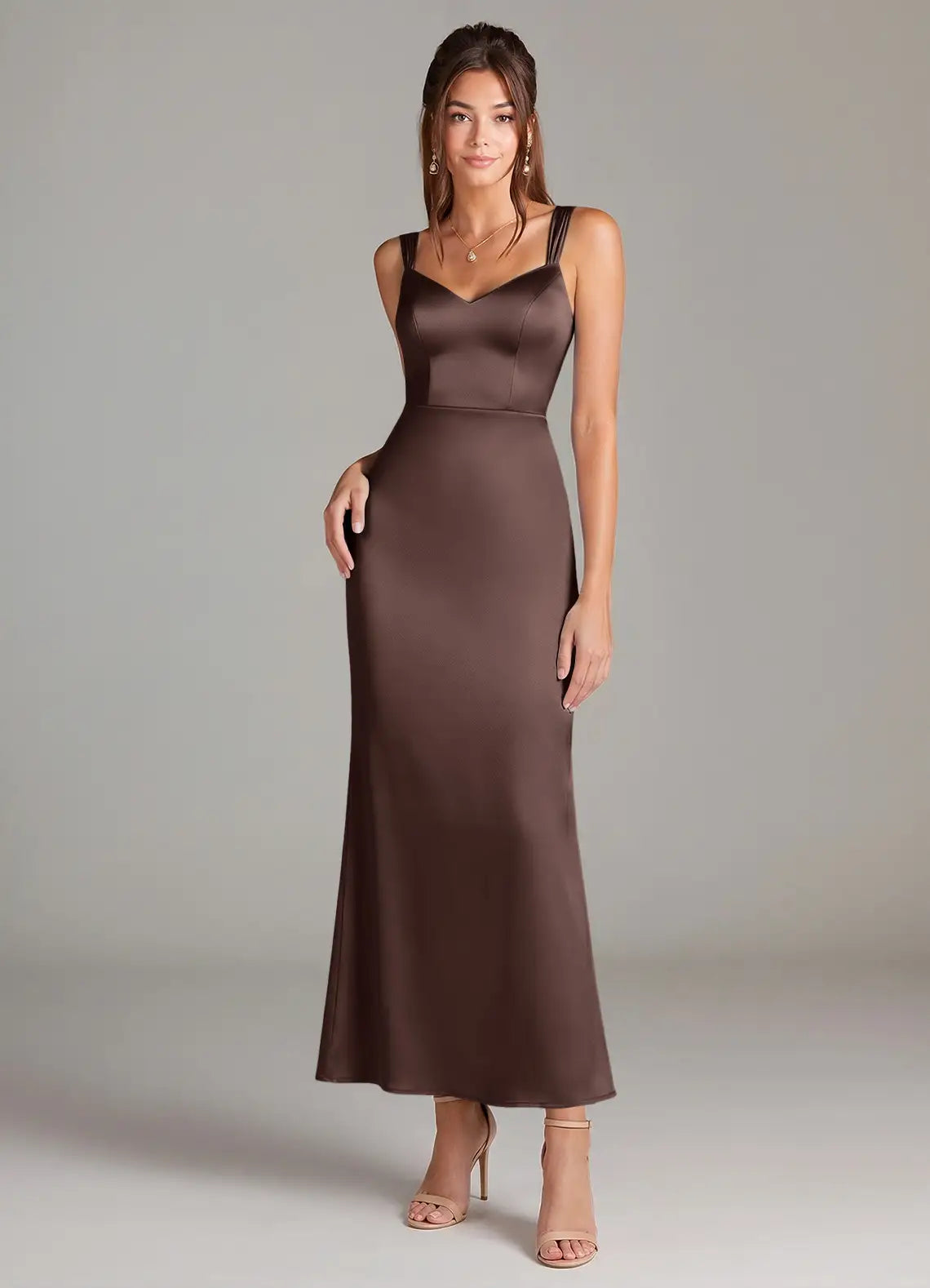 V-Neck Satin Midi Wedding Dress - Yihuiw by Yihuiw