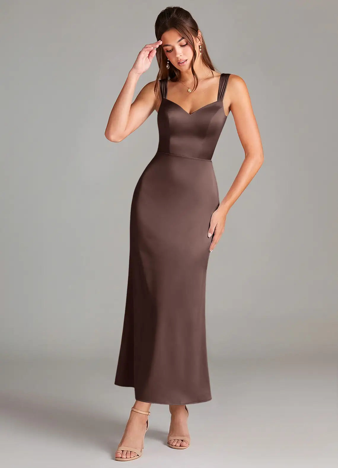 V-Neck Satin Midi Wedding Dress - Yihuiw by Yihuiw